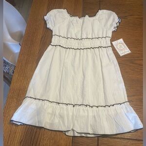 White Girls' Smocked Casual Dress with Black Trim